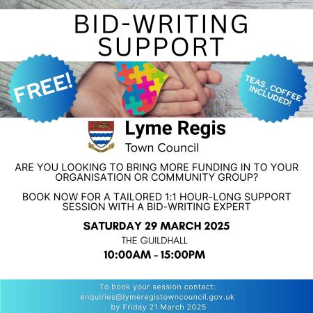 blue and white info graphic to promote bid-writing sessions